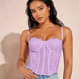 Shein bae contrast lace bustier cami top lilac purple. NWT